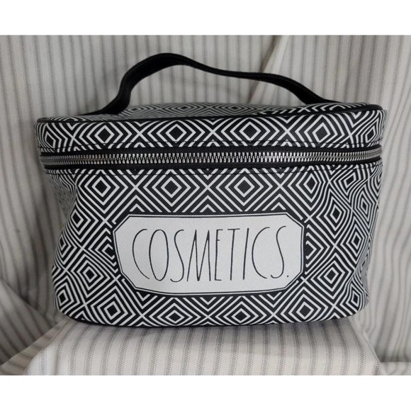 Rae Dunn Cosmetic Bag Black White Geometric Print Makeup Travel Case 9.85" New - Picture 1 of 5